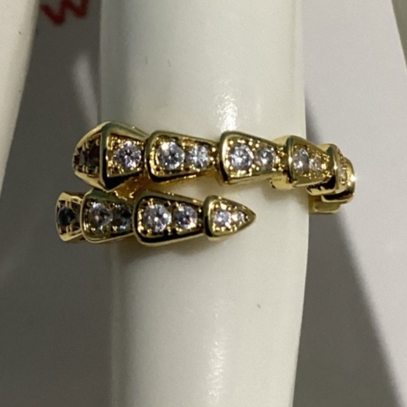 18k Gold Plated  Serpentine Snake Cz Diamond Pave Ring - Picture 1 of 15